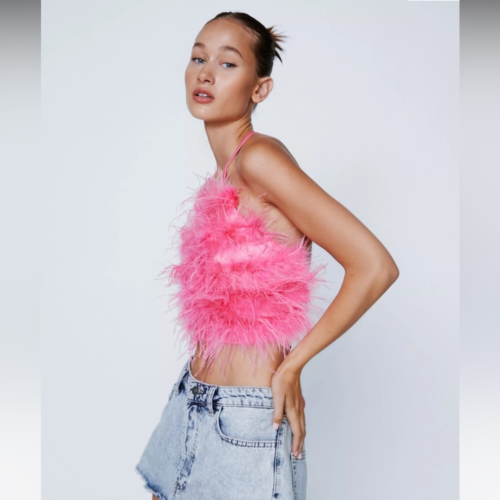 NastyGal Feather Halter Neck Crop Top in Women’s Size 8 - Picture 3 of 6